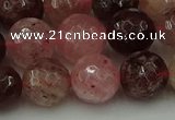 CBQ414 15.5 inches 12mm faceted round strawberry quartz beads