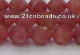 CBQ433 15.5 inches 10mm faceted nuggets strawberry quartz beads