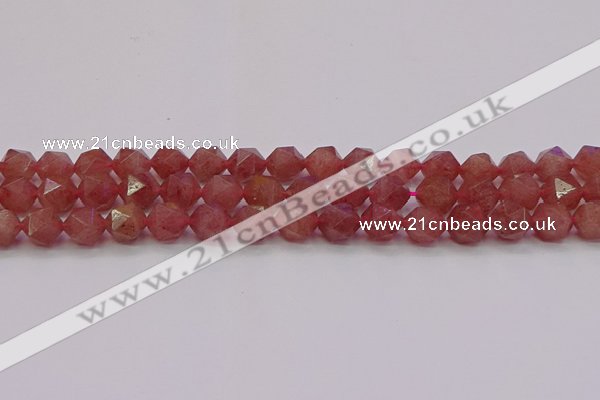 CBQ433 15.5 inches 10mm faceted nuggets strawberry quartz beads