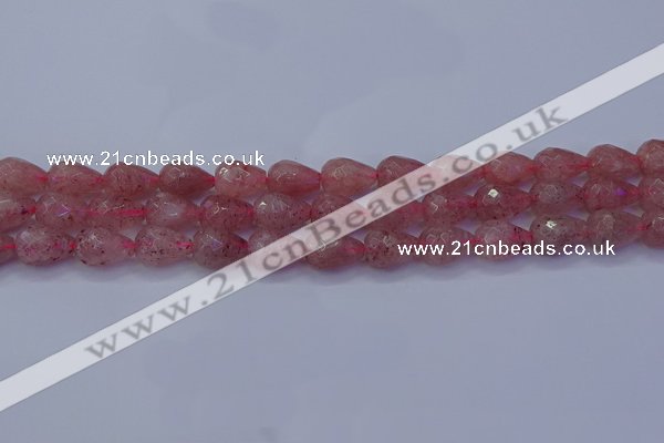 CBQ453 15.5 inches 10*14mm faceted teardrop strawberry quartz beads