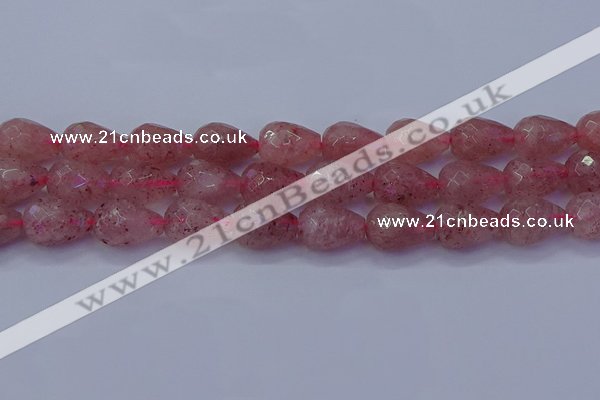 CBQ455 15.5 inches 13*18mm faceted teardrop strawberry quartz beads