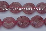 CBQ459 15.5 inches 10mm faceted coin strawberry quartz beads