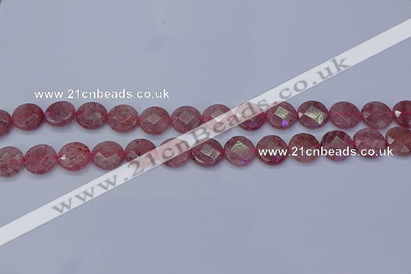 CBQ459 15.5 inches 10mm faceted coin strawberry quartz beads