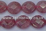 CBQ460 15.5 inches 12mm faceted coin strawberry quartz beads