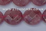 CBQ462 15.5 inches 16mm faceted coin strawberry quartz beads