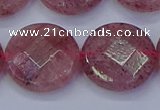 CBQ464 15.5 inches 20mm faceted coin strawberry quartz beads