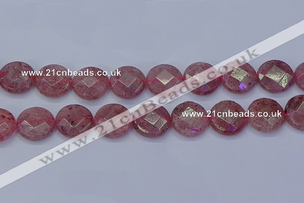 CBQ464 15.5 inches 20mm faceted coin strawberry quartz beads