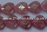 CBQ468 15.5 inches 10mm faceted heart strawberry quartz beads