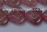 CBQ470 15.5 inches 14mm faceted heart strawberry quartz beads