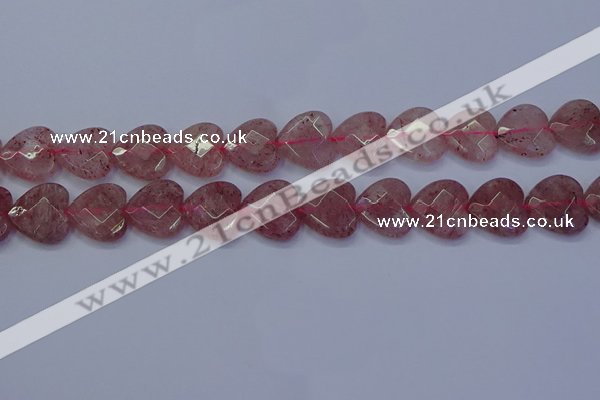 CBQ470 15.5 inches 14mm faceted heart strawberry quartz beads