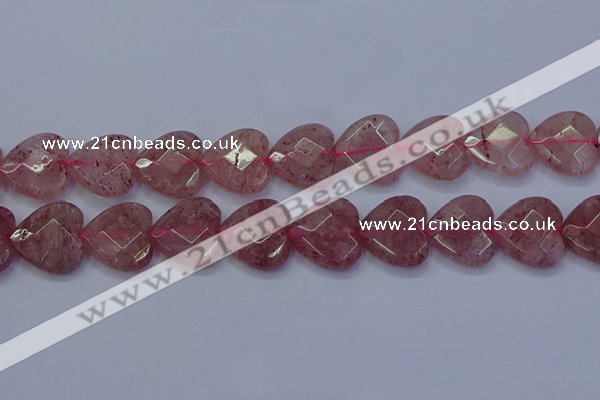 CBQ472 15.5 inches 18mm faceted heart strawberry quartz beads