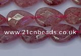 CBQ476 15.5 inches 10*14mm faceted flat teardrop strawberry quartz beads