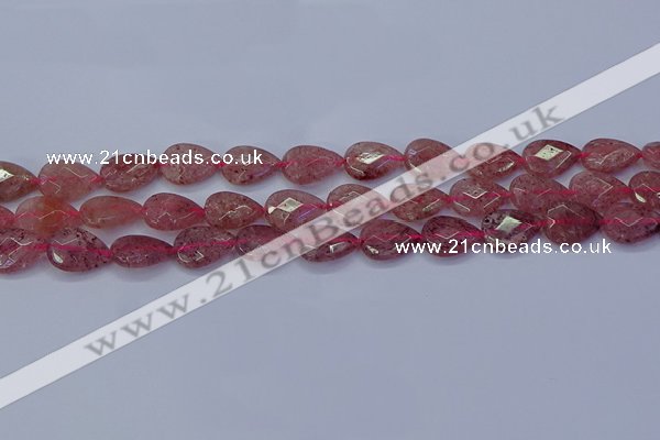 CBQ476 15.5 inches 10*14mm faceted flat teardrop strawberry quartz beads