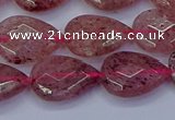 CBQ477 15.5 inches 12*16mm faceted flat teardrop strawberry quartz beads