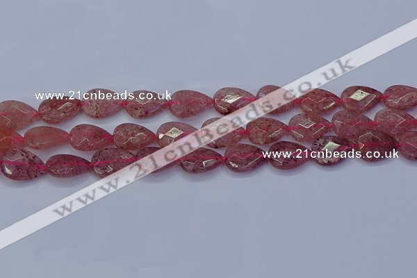 CBQ477 15.5 inches 12*16mm faceted flat teardrop strawberry quartz beads