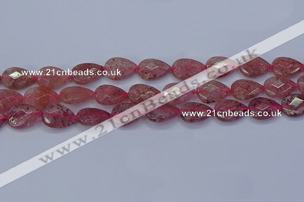 CBQ478 15.5 inches 13*18mm faceted flat teardrop strawberry quartz beads