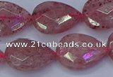 CBQ479 15.5 inches 15*20mm faceted flat teardrop strawberry quartz beads