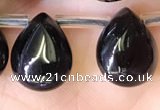 CBQ510 Top drilled 9*12mm flat teardrop natural black quartz beads