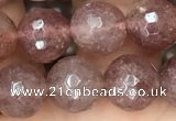 CBQ573 15.5 inches 10mm faceted round strawberry quartz beads