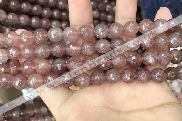 CBQ573 15.5 inches 10mm faceted round strawberry quartz beads