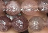 CBQ574 15.5 inches 12mm faceted round strawberry quartz beads