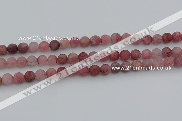 CBQ661 15.5 inches 8mm round matte strawberry quartz beads