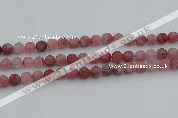 CBQ662 15.5 inches 10mm round matte strawberry quartz beads