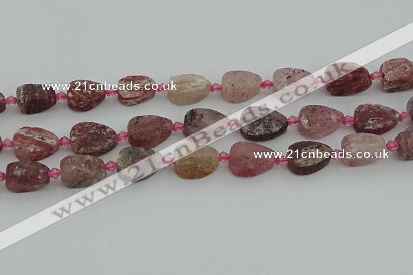 CBQ669 15.5 inches 10*15mm flat teardrop matte strawberry quartz beads