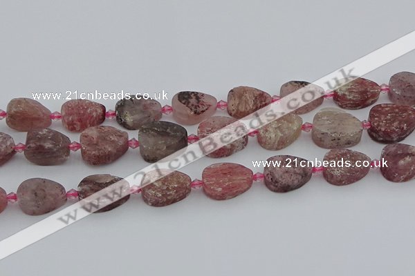 CBQ670 15.5 inches 12*16mm flat teardrop matte strawberry quartz beads