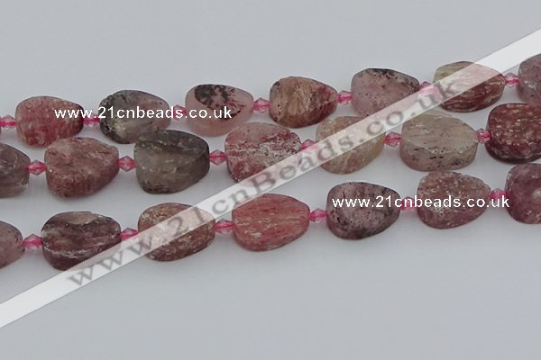 CBQ672 15.5 inches 15*20mm flat teardrop matte strawberry quartz beads