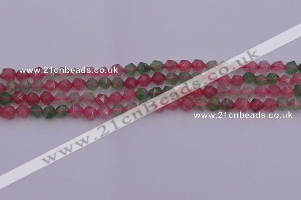 CBQ681 15.5 inches 6mm faceted nuggets mixed strawberry quartz beads