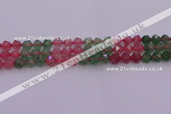 CBQ682 15.5 inches 8mm faceted nuggets mixed strawberry quartz beads