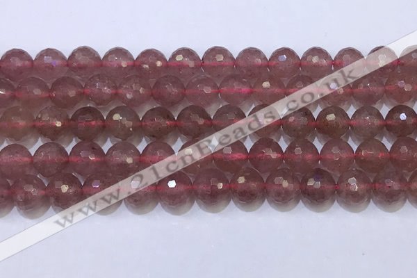 CBQ703 15.5 inches 10mmm faceted round strawberry quartz beads