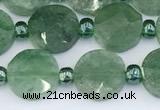 CBQ754 15.5 inches 10mm faceted coin green strawberry quartz beads