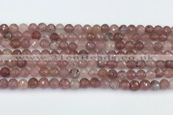 CBQ761 15 inches 6mm faceted round strawberry quartz beads