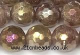 CBQ778 15 inches 12mm faceted round AB-color strawberry quartz beads