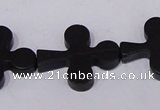 CBS23 15.5 inches 22*26mm cross black stone beads wholesale