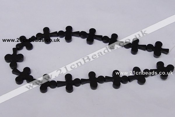 CBS23 15.5 inches 22*26mm cross black stone beads wholesale
