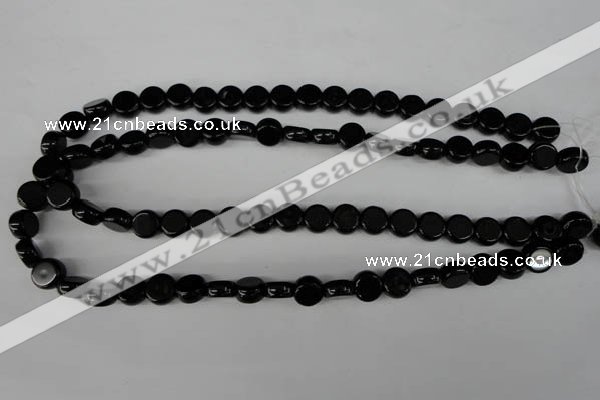 CBS238 15.5 inches 10mm flat round blackstone beads wholesale