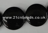 CBS245 15.5 inches 25mm flat round blackstone beads wholesale