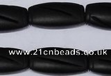 CBS27 15.5 inches 16*30mm carved flat drum black stone beads