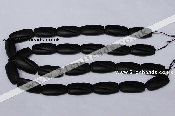 CBS27 15.5 inches 16*30mm carved flat drum black stone beads