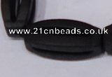 CBS28 15.5 inches 15*35mm carved flat drum black stone beads