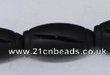 CBS29 15.5 inches 18*36mm carved drum black stone beads wholesale