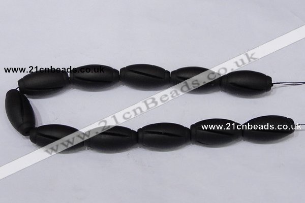 CBS29 15.5 inches 18*36mm carved drum black stone beads wholesale