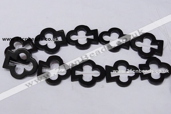 CBS32 15.5 inches 35*40mm leaf  black stone beads wholesale