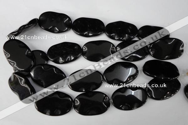 CBS325 15.5 inches 26*40mm wavy oval blackstone beads wholesale