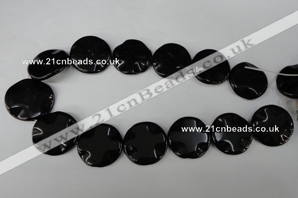 CBS330 15.5 inches 30mm wavy coin blackstone beads wholesale