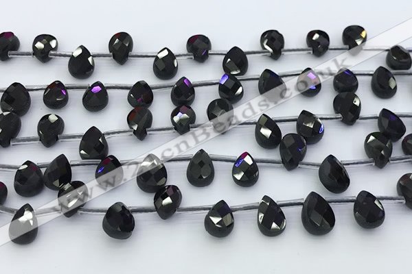 CBS550 15.5 inches 6*9mm faceted flat teardrop black spinel beads