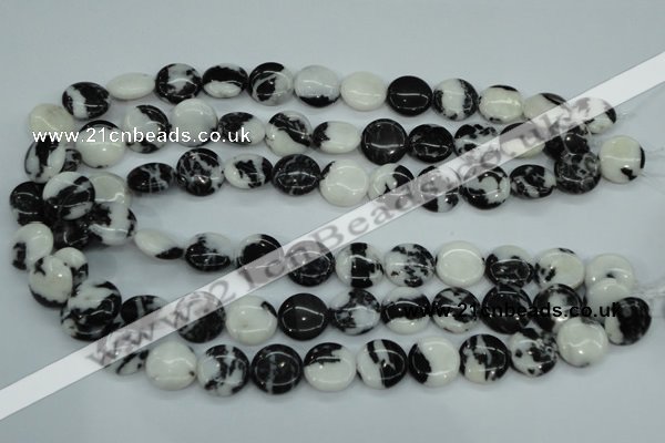 CBW144 15.5 inches 15mm flat round black & white jasper beads